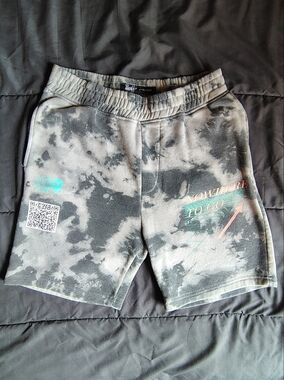 Youth Gray Tie-Dye Fleece Shorts with Teal Accent